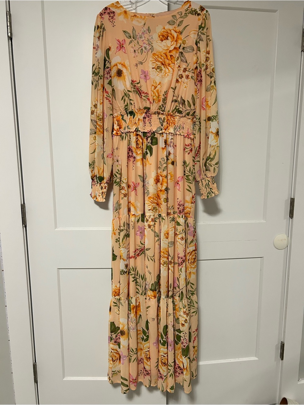 Flying Tomato Peach Floral Maxi Dress with Yellow & Green Accents